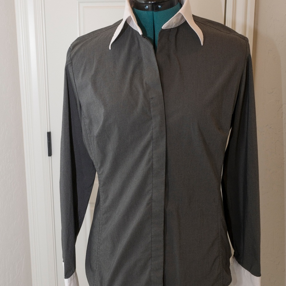 Flattering Stretch Charcoal & White Button Shirt